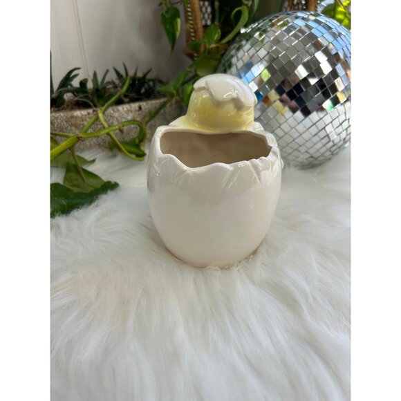 Vintage Easter cracked egg baby chicken planter yellow cute kitschy decor - Picture 4 of 7